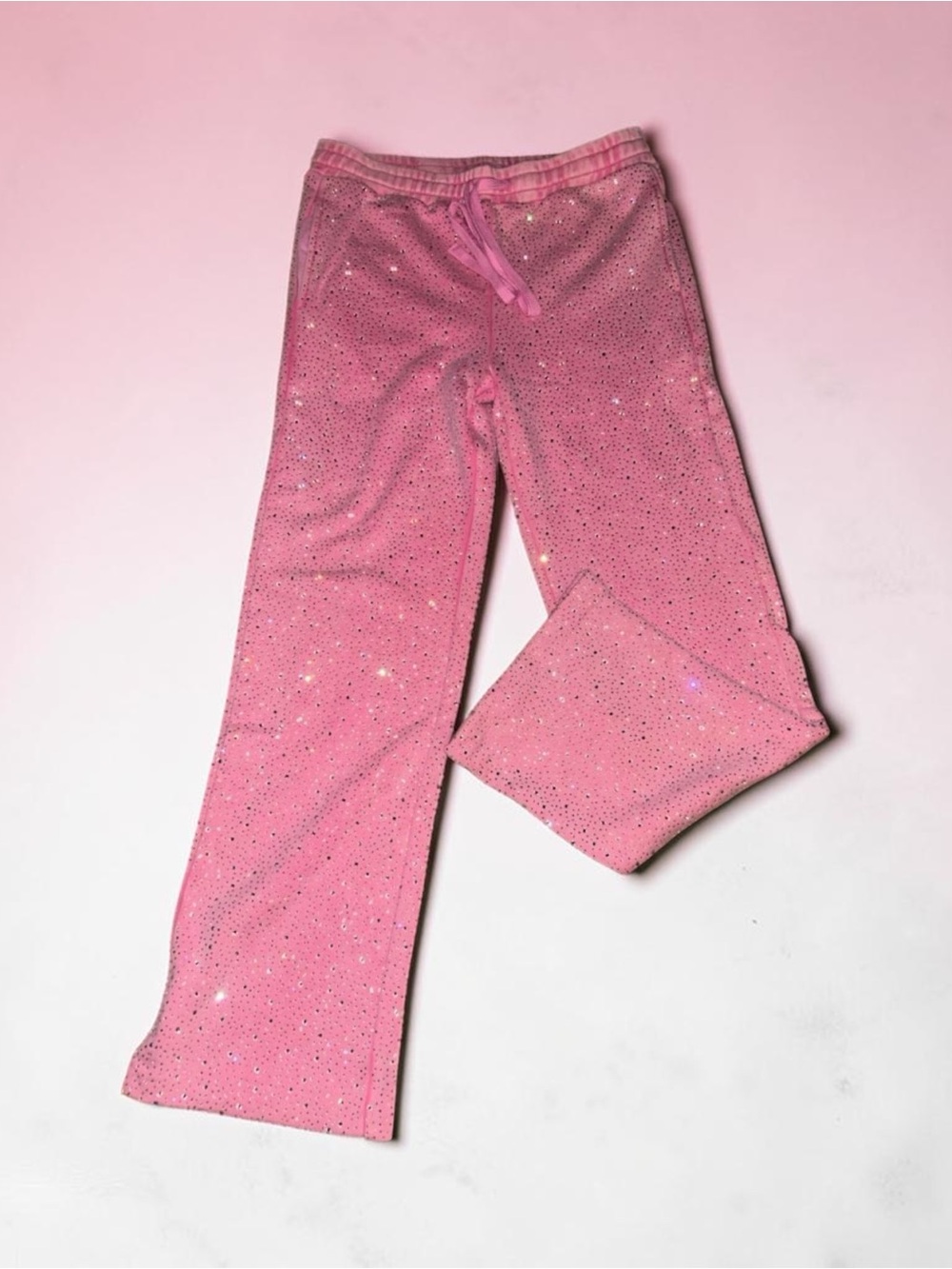 Stolen Arts rhinestone Glitter Pink Velour wide leg sweats